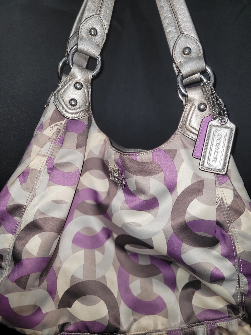 Coach Signature Chainlink ShoulderHobo in Purple and Gray - Picture 2 of 11